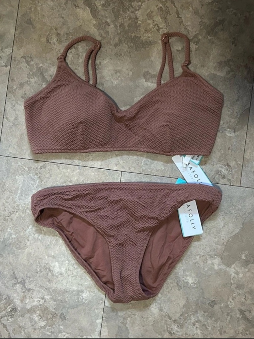 Seafolly Textured Bralette In Bronze Bikini Top Size 10 US & Bottom Size 8 US